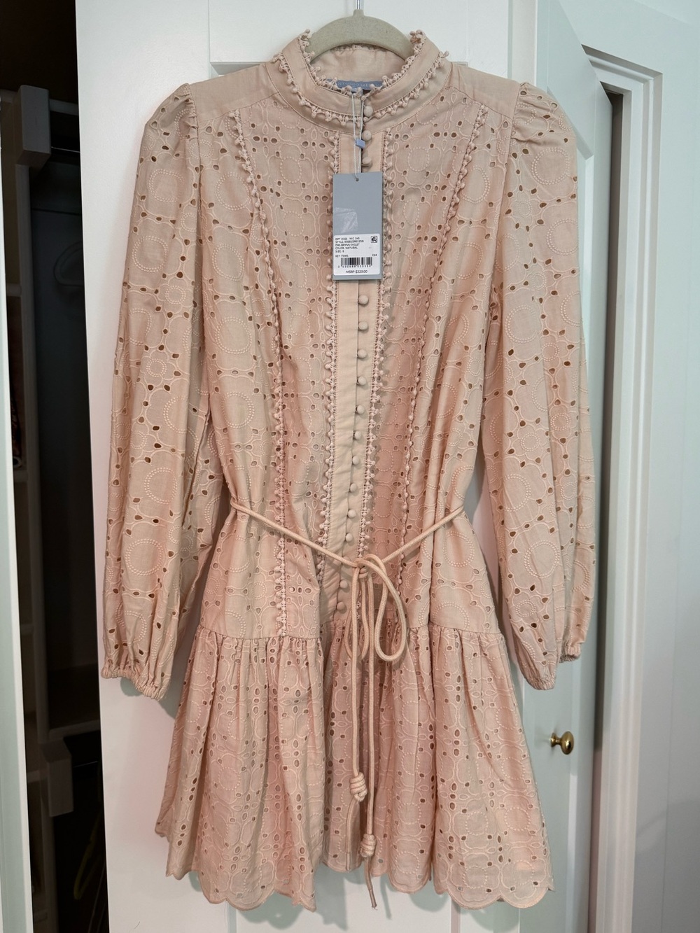 NWT ANTONIO MELANI Brynn Eyelet Lace Long-Sleeve Mini Dress